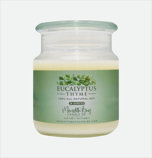 Eucalyptus Thyme Soy Candle Meredith Bay Candle Co 16 Oz