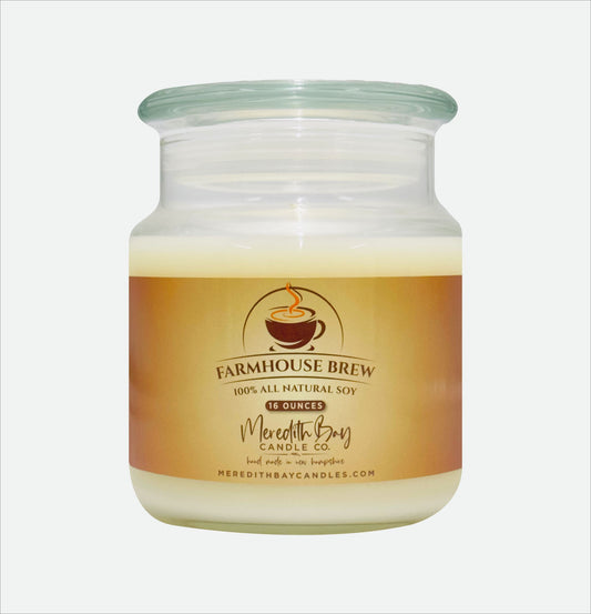 Farmhouse Brew Soy Candle Meredith Bay Candle Co 16 Oz Jar