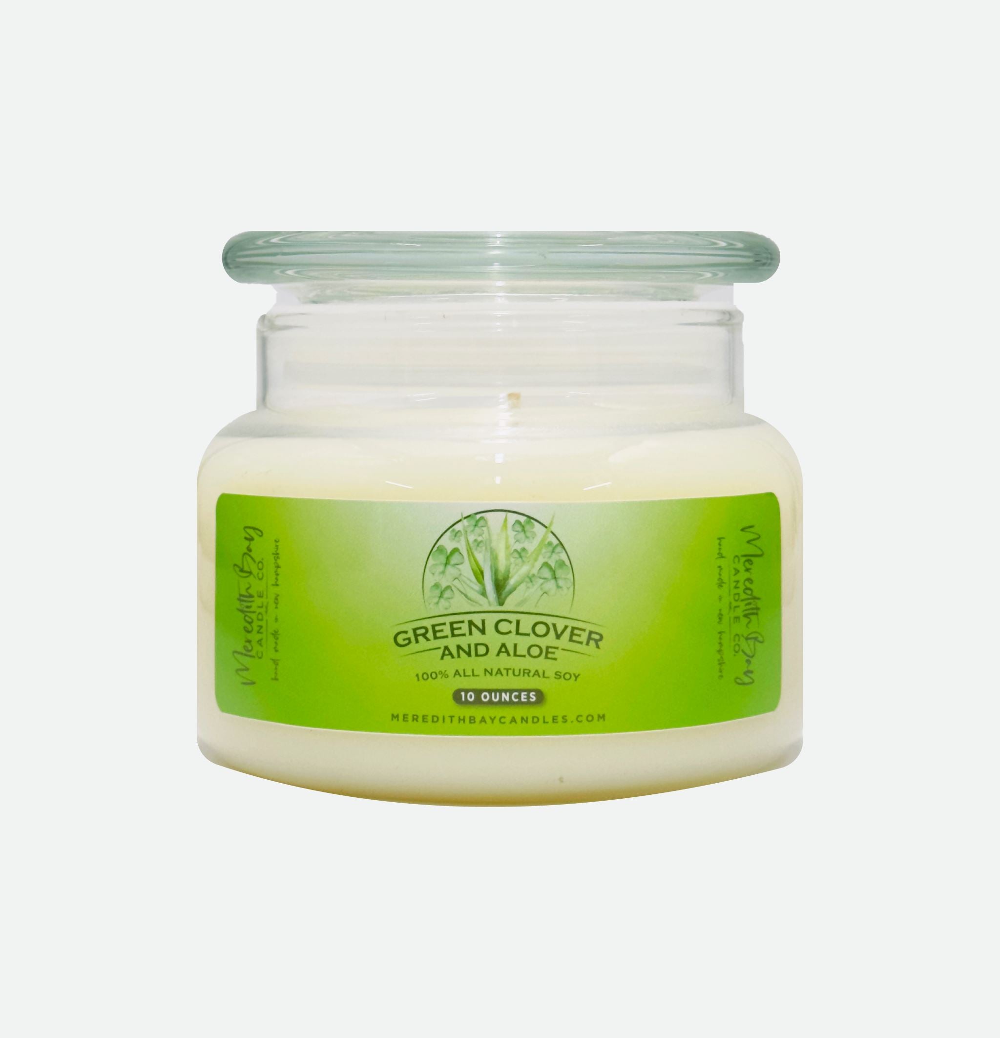 Green Clover & Aloe Soy Candle Meredith Bay Candle Co 10 Oz