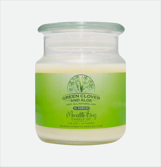 Green Clover & Aloe Soy Candle Meredith Bay Candle Co 16 Oz