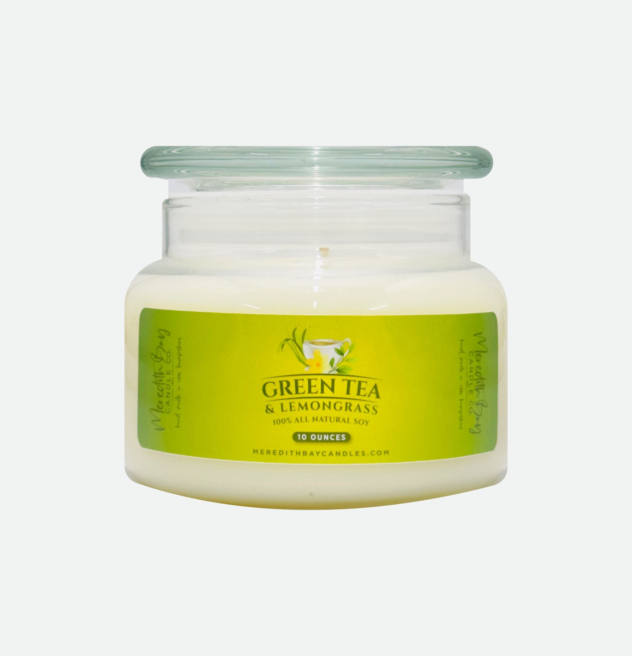 Green Tea and Lemongrass Soy Candle Meredith Bay Candle Co 10 Oz