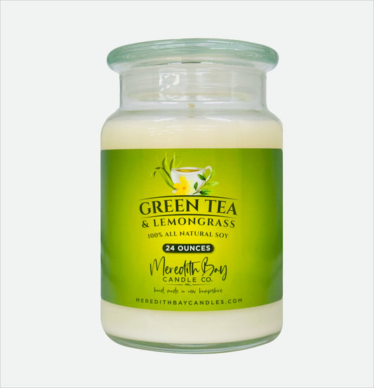 Green Tea and Lemongrass Soy Candle Meredith Bay Candle Co 24 Oz