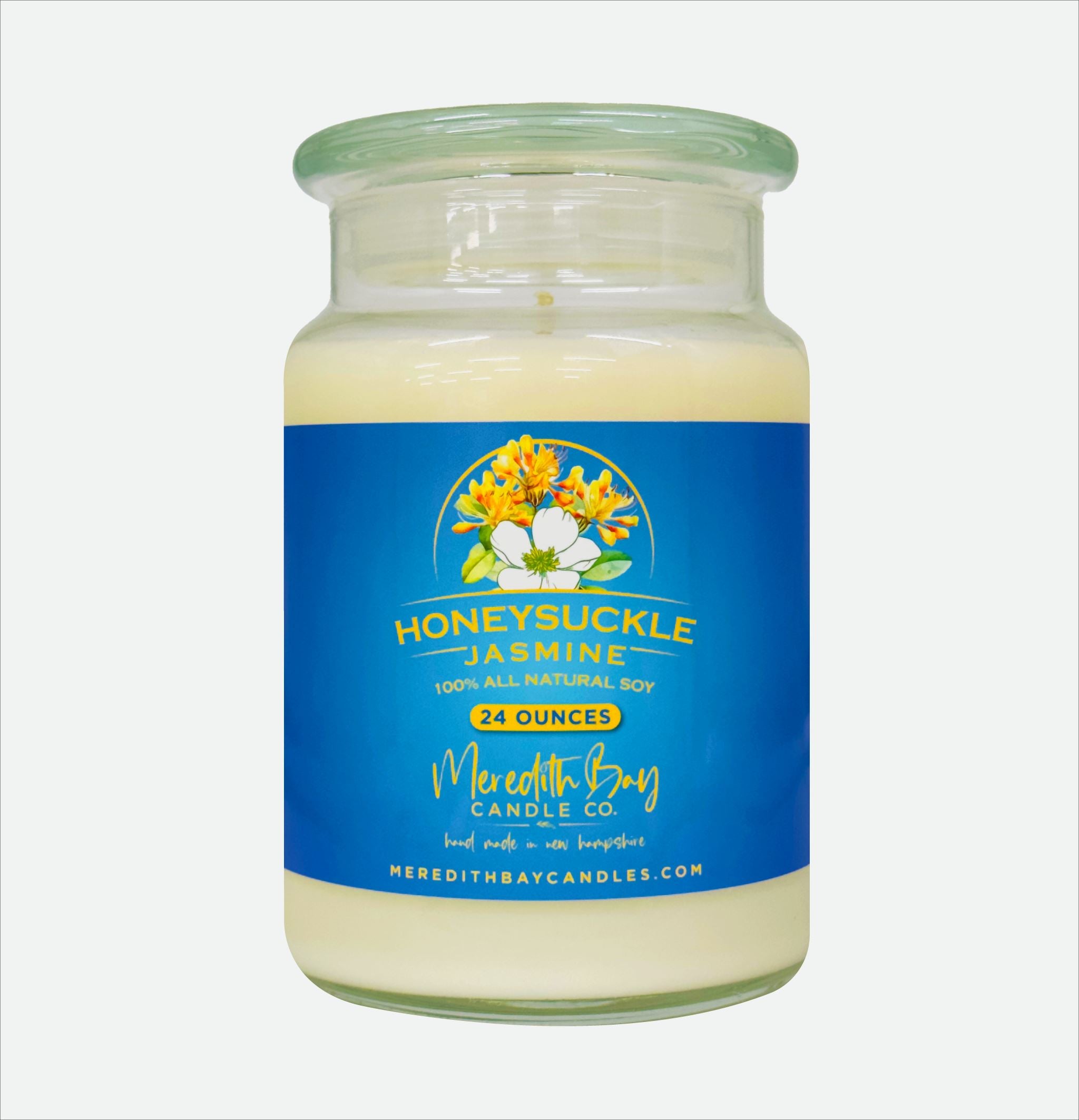Honeysuckle Jasmine Soy Candle Meredith Bay Candle Co 24 Oz