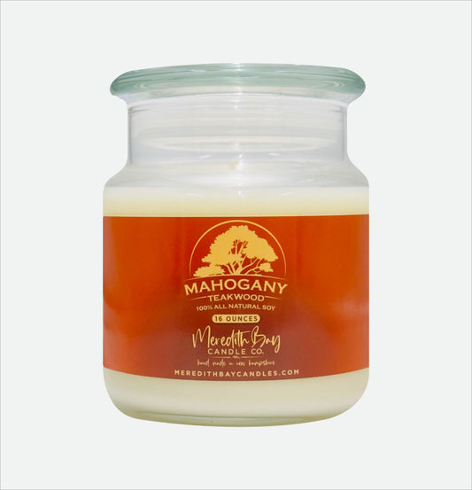 Mahogany Teakwood Soy Candle Meredith Bay Candle Co 16 Oz