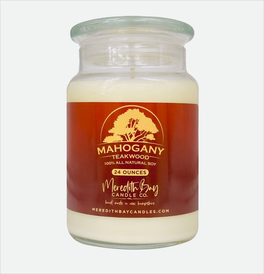 Mahogany Teakwood Soy Candle Meredith Bay Candle Co 24 Oz