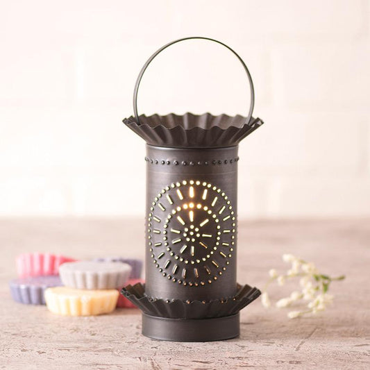 Mini Wax Warmer with Chisel in Kettle Black Punched Tin Wax Warmer Irvins Tinware