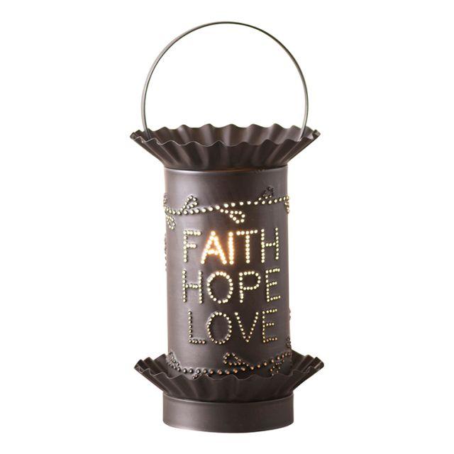 Mini Wax Warmer with Faith Hope Love in Kettle Black Wax Warmer Irvins Tinware