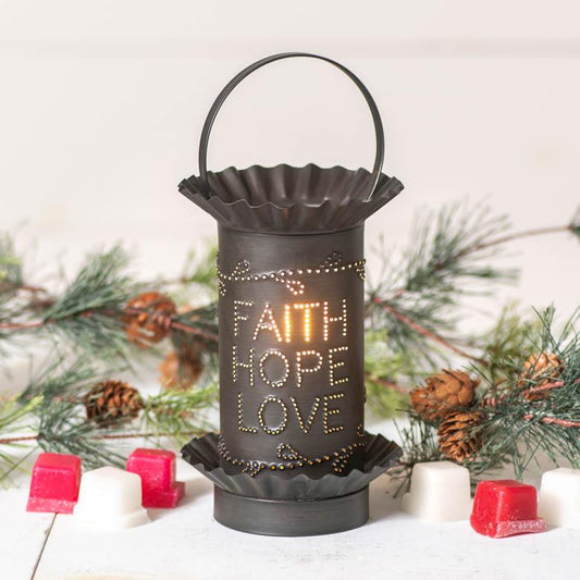 Mini Wax Warmer with Faith Hope Love in Kettle Black Wax Warmer Irvins Tinware