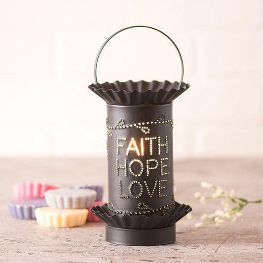 Mini Wax Warmer with Faith Hope Love in Kettle Black Wax Warmer Irvins Tinware