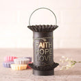 Load image into Gallery viewer, Mini Wax Warmer with Faith Hope Love in Kettle Black Wax Warmer Irvins Tinware 
