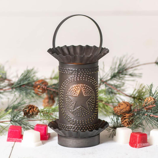 Mini Wax Warmer with Regular Star in Kettle Black Punched Tin Wax Warmer Irvins Tinware