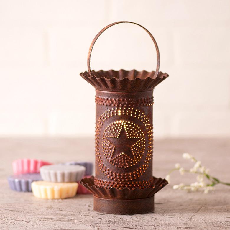 Mini Wax Warmer with Regular Star in Rustic Punched Tin Wax Warmer Irvins Tinware