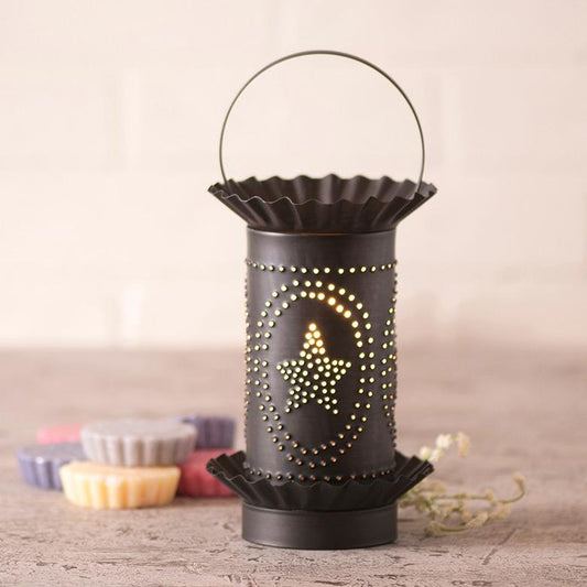 Mini Wax Warmer with Star Oval Design in Kettle Black Punched Tin Wax Warmer Irvins Tinware