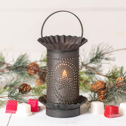 Mini Wax Warmer with Star Oval Design in Kettle Black Punched Tin Wax Warmer Irvins Tinware