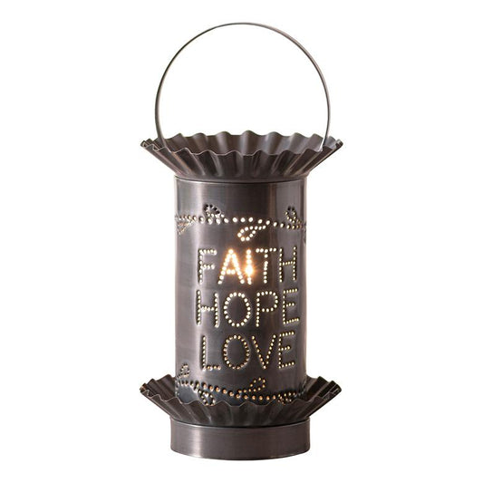 Mini Wax Warmer with Vertical Faith Hope Love in Country Tin Wax Warmer Irvins Tinware