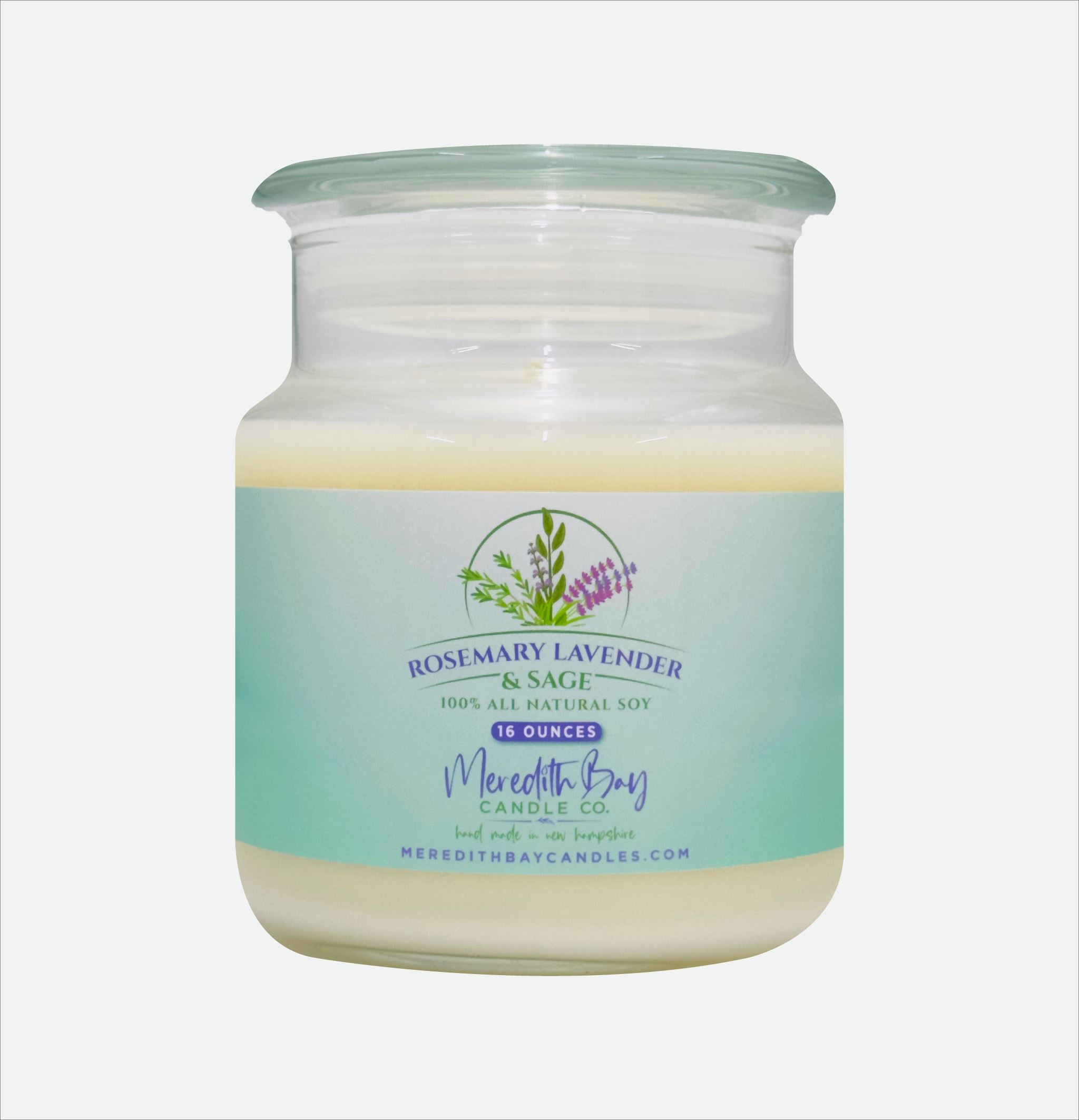 Rosemary, Lavender & Sage Soy Candle Meredith Bay Candle Co 16 Oz