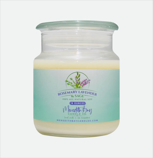 Rosemary, Lavender & Sage Soy Candle Meredith Bay Candle Co 16 Oz