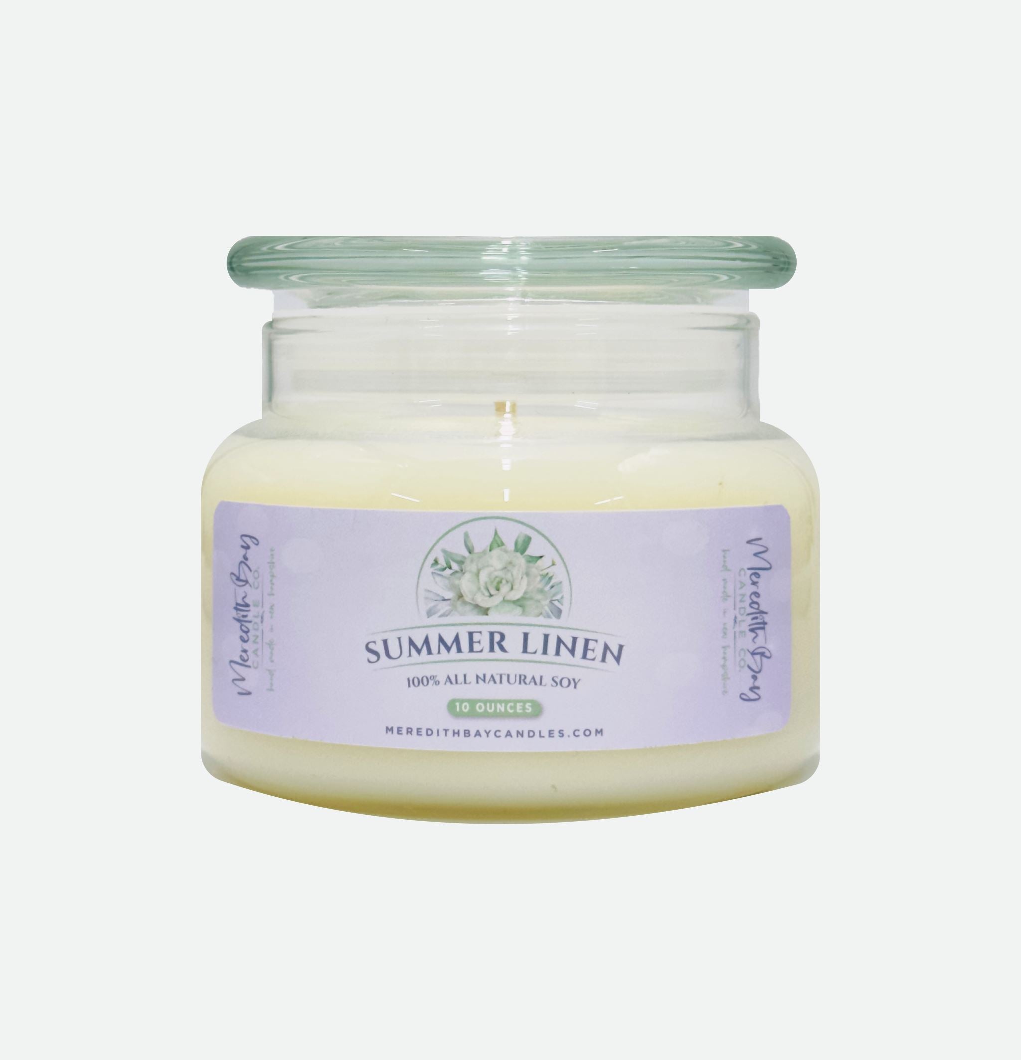 Summer Linen Soy Candle Meredith Bay Candle Co 10 Oz