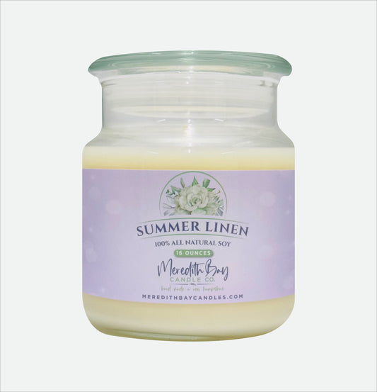 Summer Linen Soy Candle Meredith Bay Candle Co 16 Oz