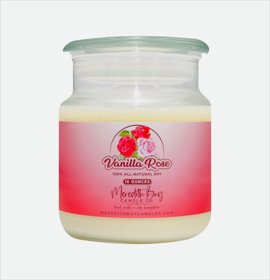 Vanilla Rose Soy Candle Meredith Bay Candle Co 16 Oz