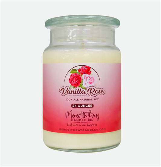 Vanilla Rose Soy Candle Meredith Bay Candle Co 24 Oz