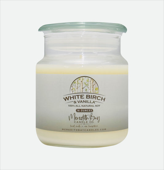 White Birch & Vanilla Soy Candle Meredith Bay Candle Co 16 Oz