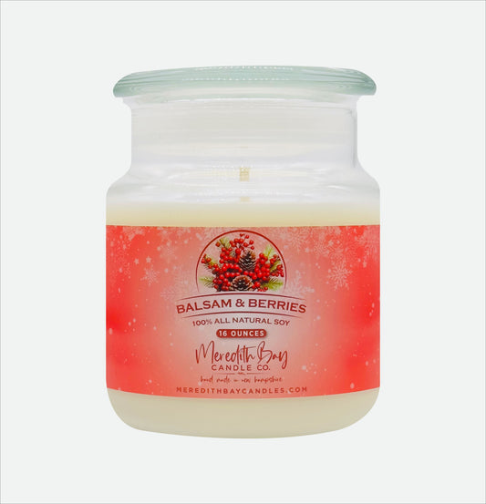 Balsam & Berries Soy Candle Meredith Bay Candle Co 16 Oz 