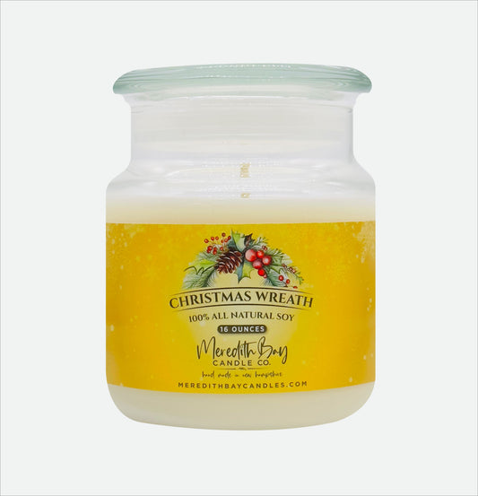 Christmas Wreath Soy Candle Meredith Bay Candle Co 16 Oz 