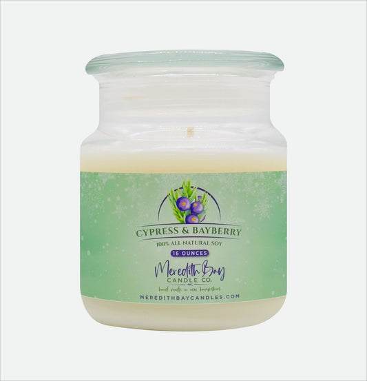 Cypress & Bayberry Soy Candle Meredith Bay Candle Co 16 Oz 