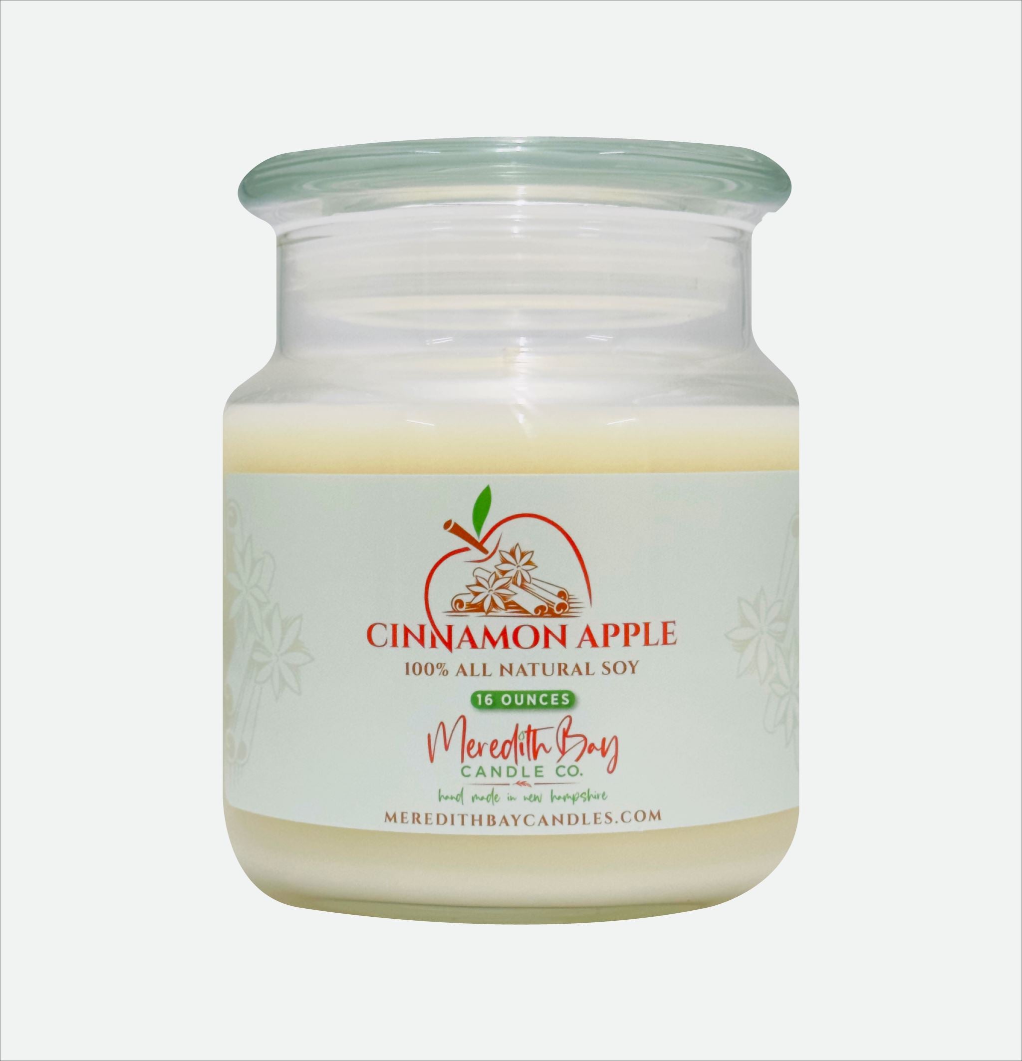 Cinnamon Apple Soy Candle Meredith Bay Candle Co 16 Oz Jar 