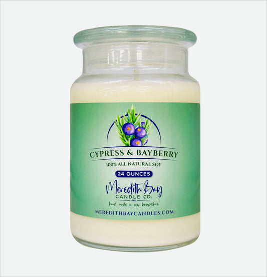 Cypress and Bayberry Soy Candle Meredith Bay Candle Co 24 Oz 
