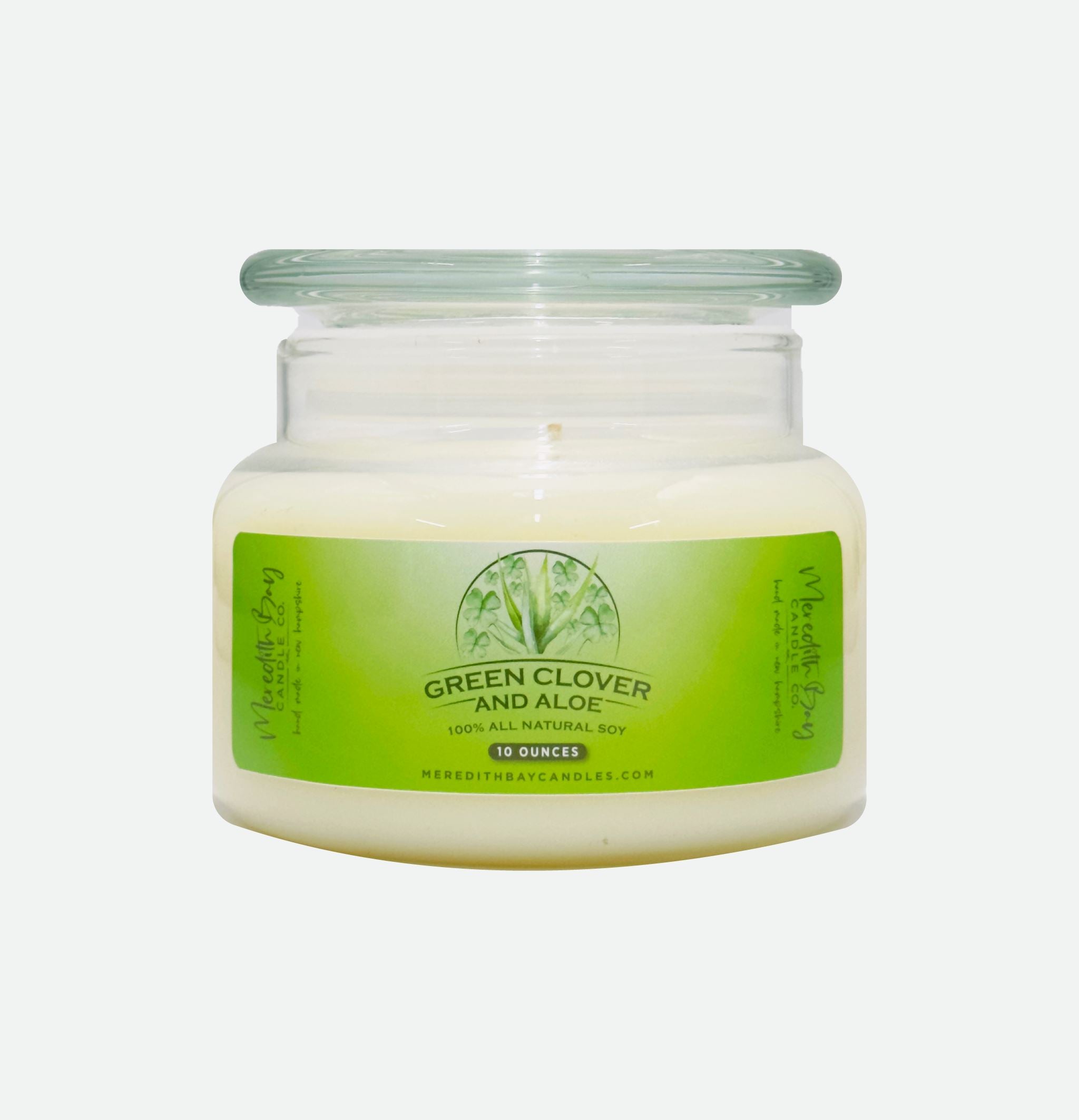 Green Clover & Aloe Soy Candle Meredith Bay Candle Co 10 Oz 