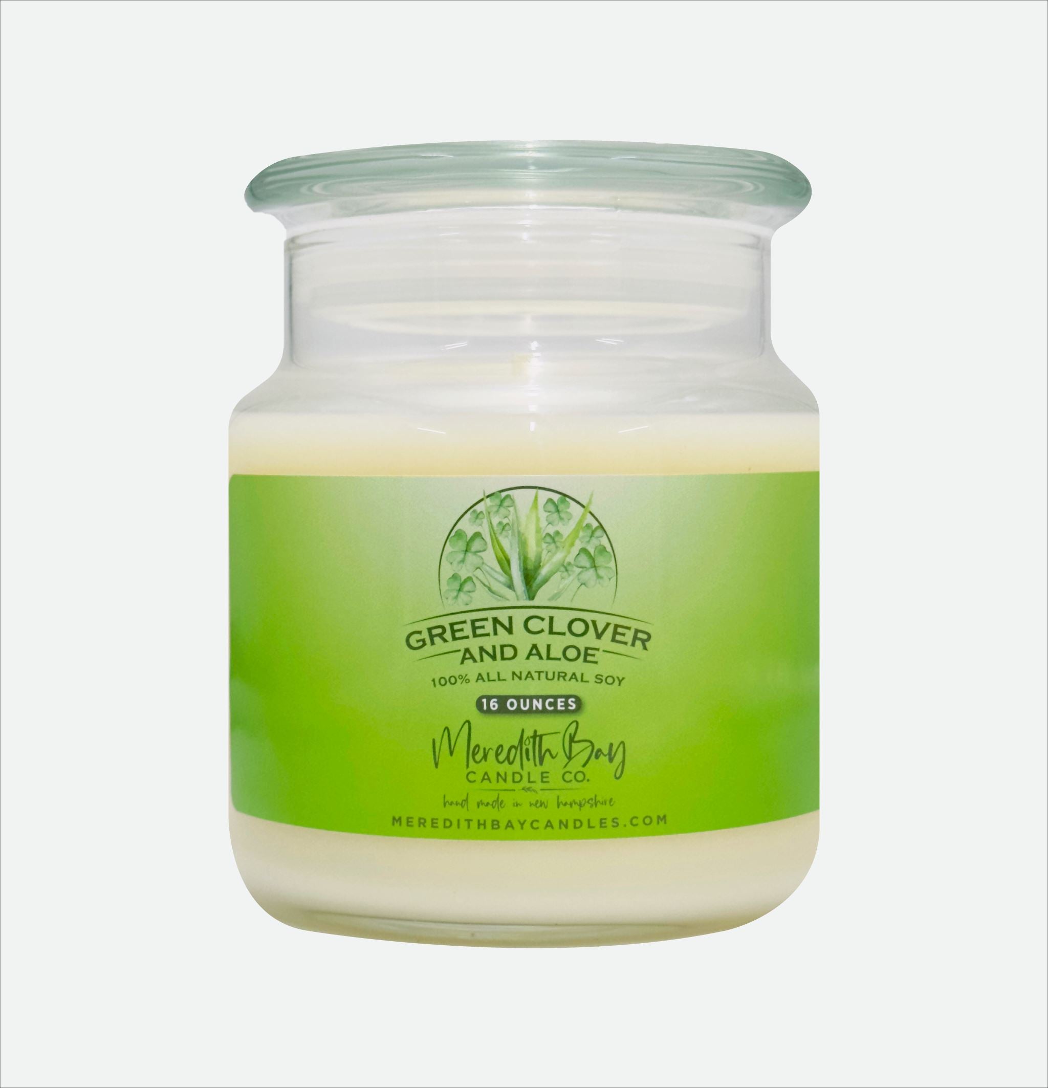 Green Clover & Aloe Soy Candle Meredith Bay Candle Co 16 Oz 