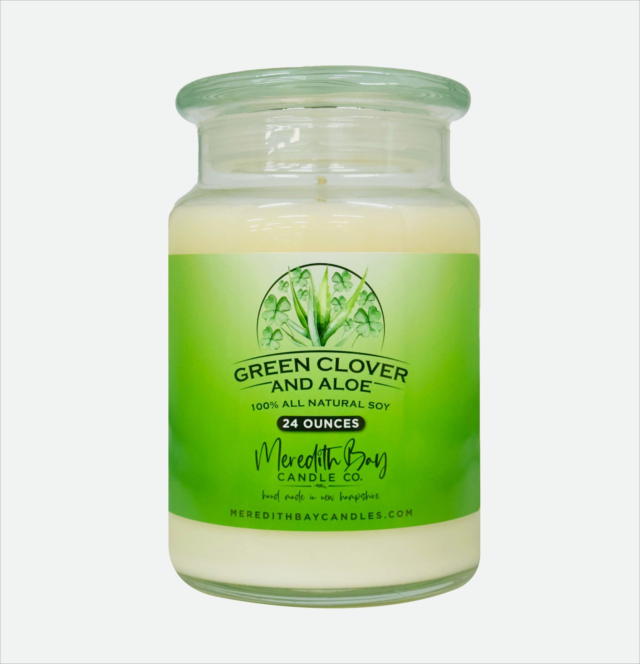 Green Clover & Aloe Soy Candle Meredith Bay Candle Co 24 Oz 