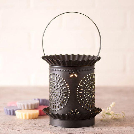 Jumbo Wax Warmer with Chisel in Kettle Black Punched Tin Wax Warmer Irvins Tinware 