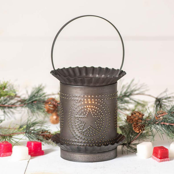 Jumbo Wax Warmer with Regular Star in Kettle Black Punched Tin Wax Warmer Irvins Tinware 