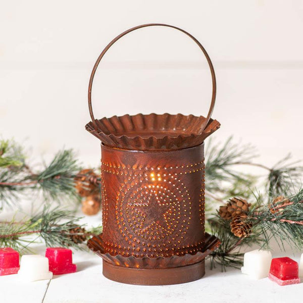 Jumbo Wax Warmer with Regular Star in Rustic Punched Tin Wax Warmer Irvins Tinware 