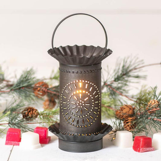 Mini Wax Warmer with Chisel in Kettle Black Punched Tin Wax Warmer Irvins Tinware 