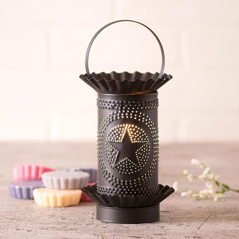 Mini Wax Warmer with Regular Star in Kettle Black Punched Tin Wax Warmer Irvins Tinware 