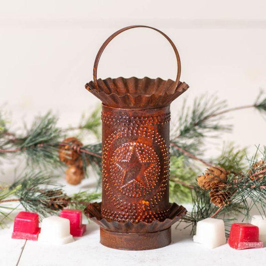 Mini Wax Warmer with Regular Star in Rustic Punched Tin Wax Warmer Irvins Tinware 