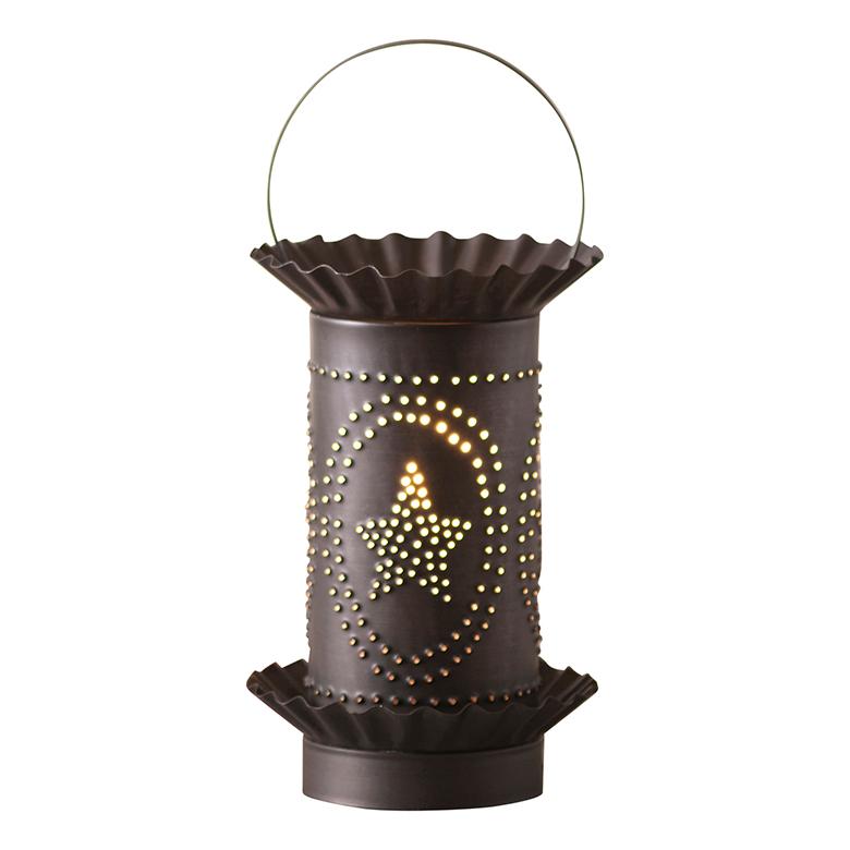 Mini Wax Warmer with Star Oval Design in Kettle Black Punched Tin Wax Warmer Irvins Tinware 