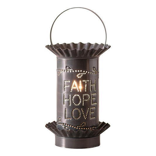 Mini Wax Warmer with Vertical Faith Hope Love in Country Tin Wax Warmer Irvins Tinware 