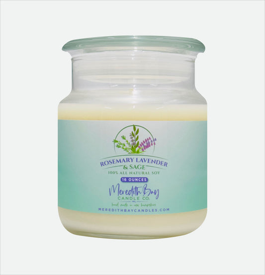 Rosemary, Lavender & Sage Soy Candle Meredith Bay Candle Co 16 Oz 