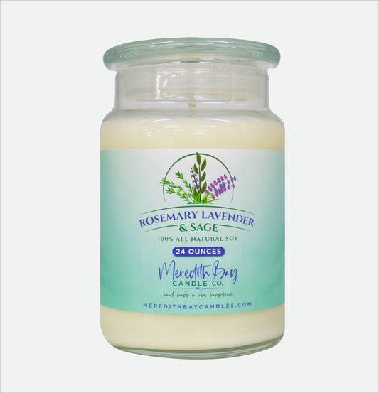 Rosemary, Lavender & Sage Soy Candle Meredith Bay Candle Co 24 Oz 