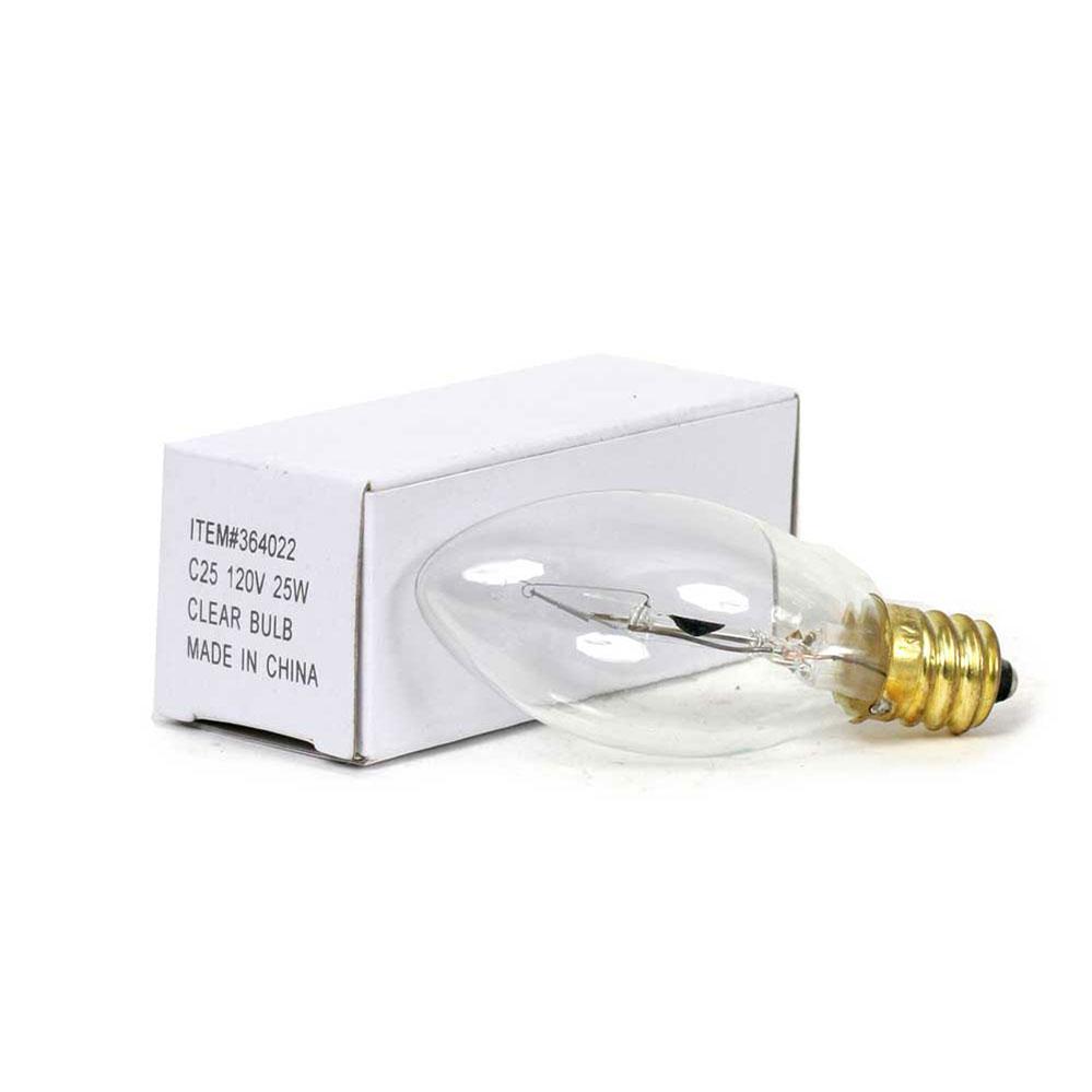 Torpedo Tip Candelabra Replacement Bulb for Wax Warmers Wax Warmer Irvins Tinware 25 Watt Short Clear 