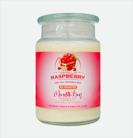 Vanilla Raspberry Soy Candle Meredith Bay Candle Co 24 Oz 