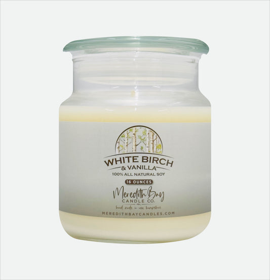 White Birch & Vanilla Soy Candle Meredith Bay Candle Co 16 Oz 